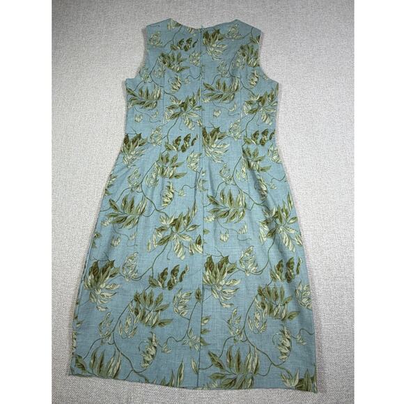 Coldwater Creek Women 12 Blue Floral Linen Blend Sleeveless Knee Length Dress - Picture 2 of 7